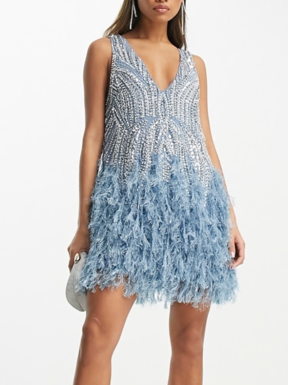 FINAL PRICE ASOS EDITION 4 crystal 
 bead mini dress faux feather hem blue
